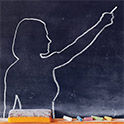 Chalk outline of a teacher drawn on a blackboard