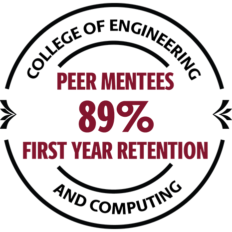 Graphic that says "Peer mentees, 89% first year retention"