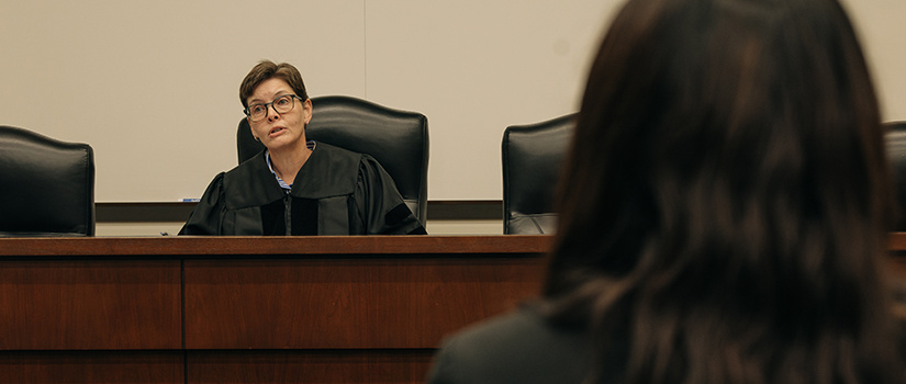 Classroom set up as a mock court room