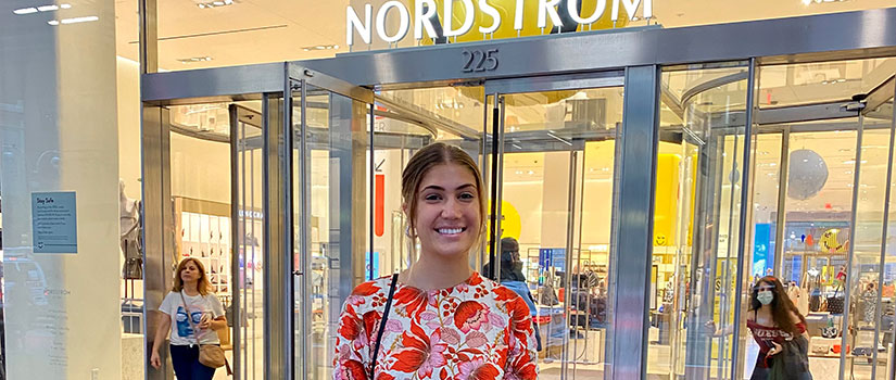 HRSM retailing student Kate Valaoras spent her summer interning at Nordstrom in New York City. Here Valaoras stands in front of the NYC Nordstrom store.