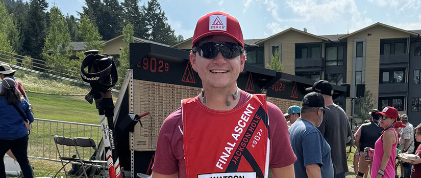 Zach Watson poses after hiking Snow King Mountain 19 times