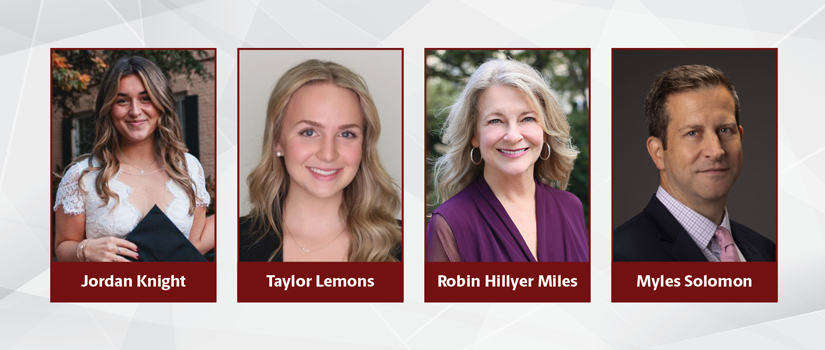 From left to right, HRSM alumni Jordan Knight, Taylor Lemons, Robin Hillyer Miles and Solomon Myles are shown in a banner graphic highlighting January 2026 HRSM News and Notes.