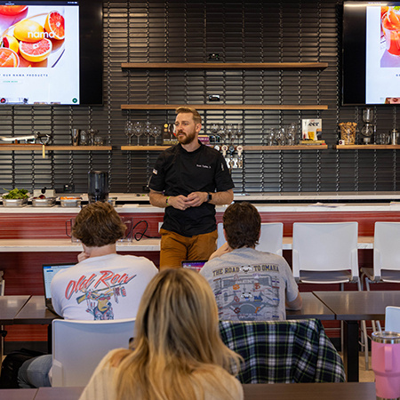 Scott Taylor Jr. teaches a class in the Beverage Education Laboratory