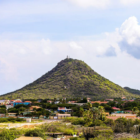Hooiberg hill, Aruba’s iconic mountaintop forged by ancient volcanoes.
