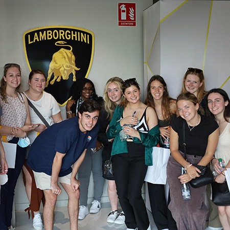 Students on a trip to Italy got to tour the Lamborghini Automobile Museum.