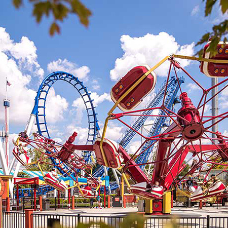 An assortment of amusement park rides at Carowinds.
