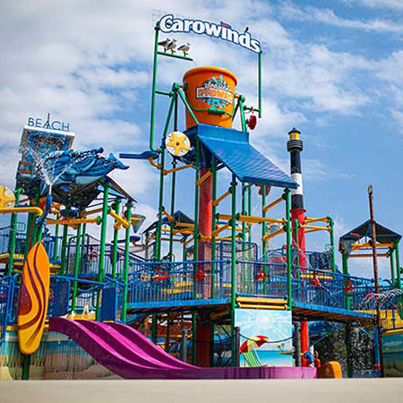 A kids playground inside the waterpark at Carowinds