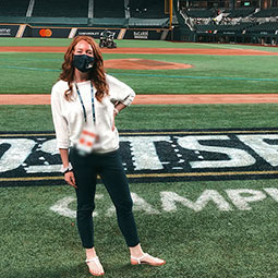 Madison Benner stands on MLB Globe Life Field during the MLB bubble.t