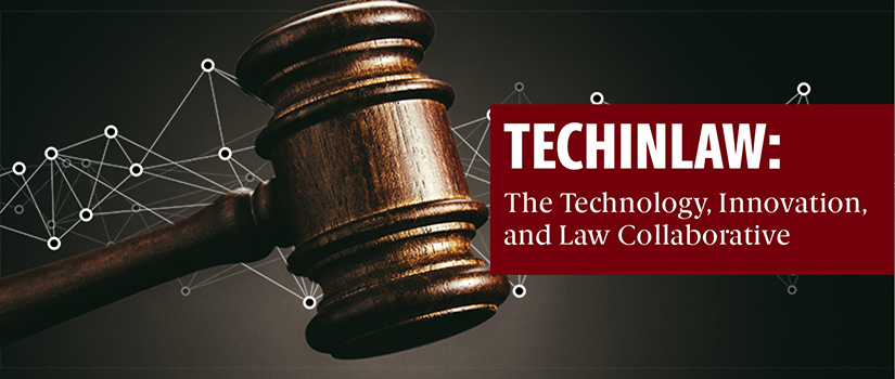 Gavel with data points and the title Technology, Innovation, and Law Collaborative