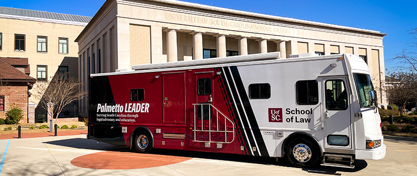The Palmetto LEADER parked in front of the School of Law