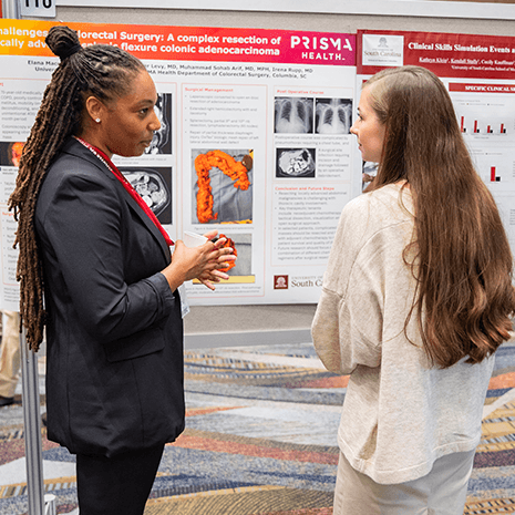 Students discussing a research project