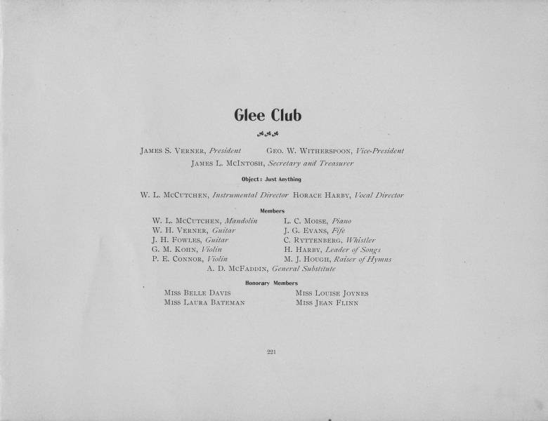 Glee Club Roster 1899