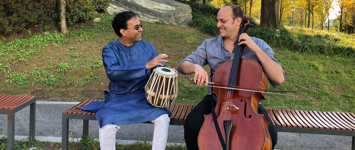 Mike Block, cello, and Sandeep Das, tabla