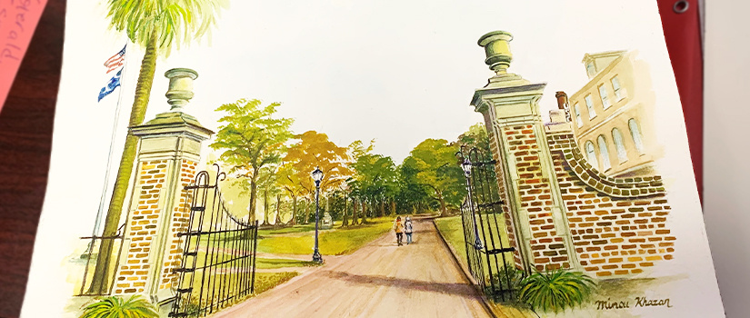 watercolor painting of gates
