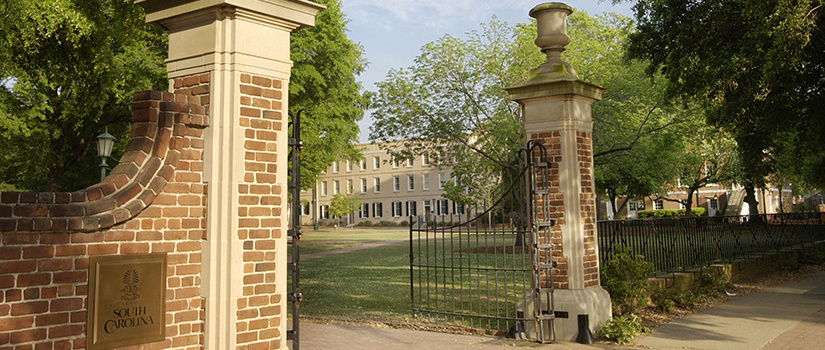 Gates at the entrance of the horseshoe at the University of South Carolina