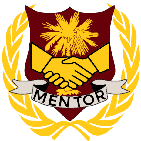 Mentoring badge with two shaking hands