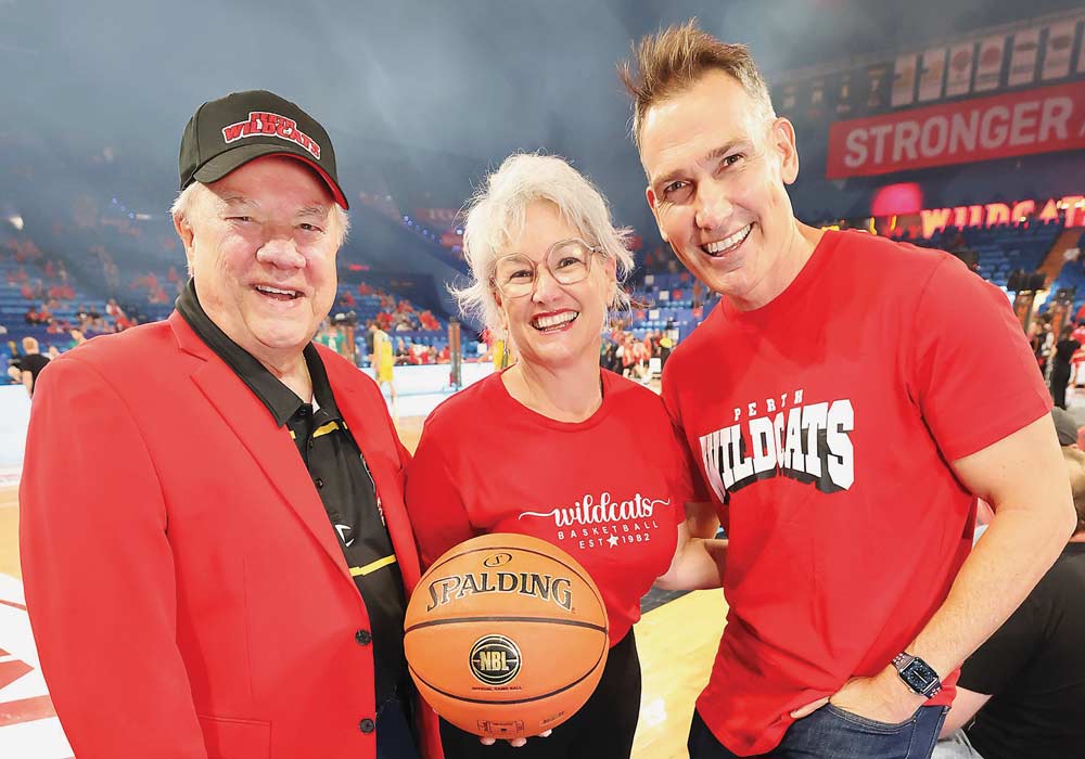 Bill Bloking, left, with Wildcats co-owners Annie Hill and Christian Hauff Photo courtesy of Jackson Flindell/The West Australian