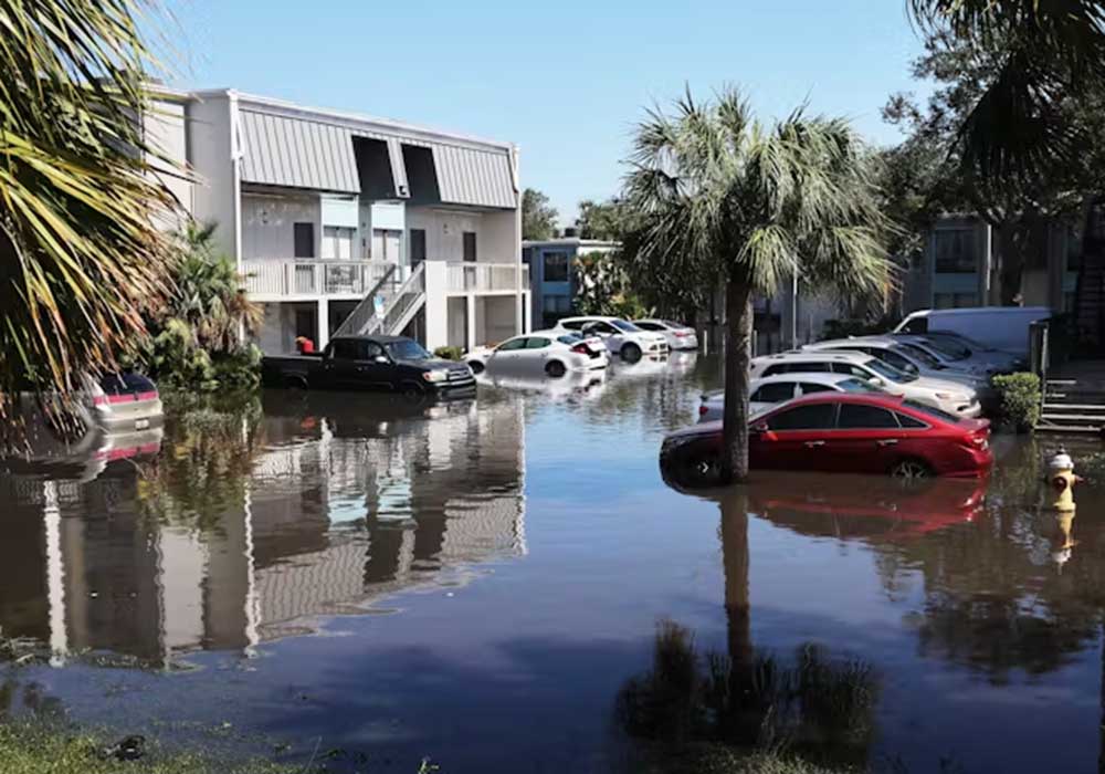 Flooded cars in Clearwater, Florida, after the arrival of Hurricane Milton on October 10, 2024.