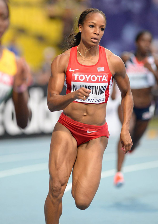 Natasha Hastings running at a track meet in 2013 