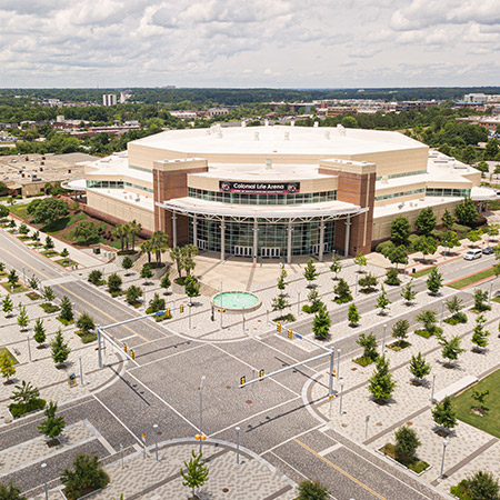 Arial view Colonial Life Arena and Foundation Square