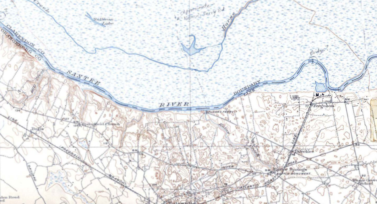 historical map showing Ferguson along the Santee River