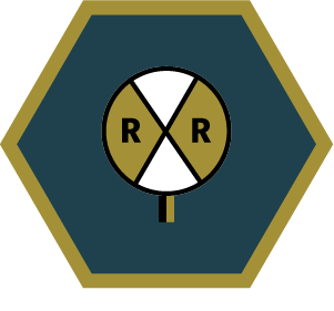 Railroad crossing sign icon.