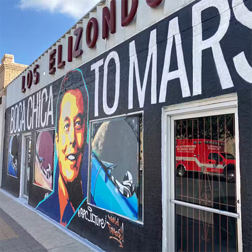 Building mural with Elon Musk in Brownsville, TX