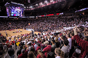 The crowd at a Carolina basketball game inside the Colonial Life Arena.