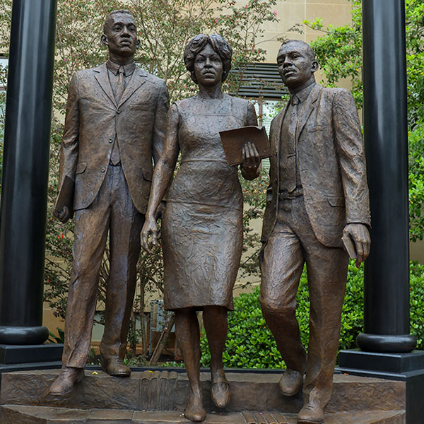 Bronze statue depicting the first three african-american students admitted to the University of South Carolina