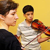 Katie Holaway with a student