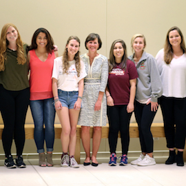 Susan O'Malley with female sport and entertainment management students