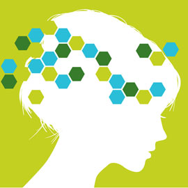 Silhouette of a woman’s head surrounded by colorful disconnected dots