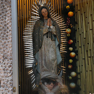 A statue of the Virgin of Guadalupe, at the Basilica of Our Lady of Guadalupe, in Mexico City