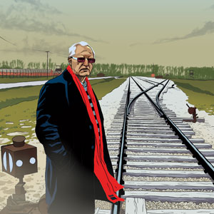artist rendering of mohammed dajani standing beside a railroad switching station
