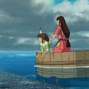Illustration of two people in a boat. 