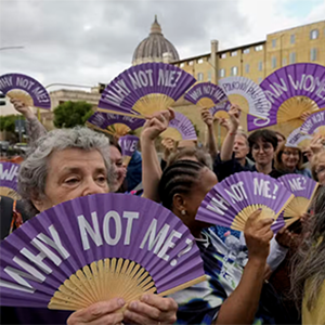 Advocates for women’s ordination protest in front of the Vatican