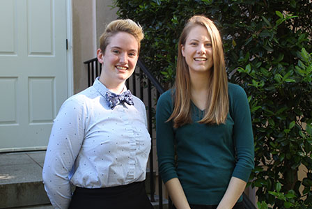 Sarah Pye and Jana Liese in front of the South Carolina Honos College