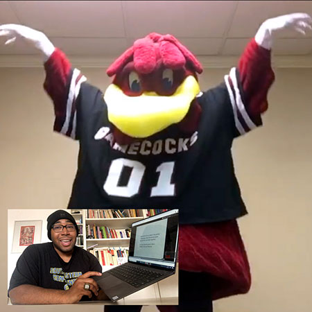 UofSC alumnus Chris Campbell reads a story on video for Cocky's Reading Express