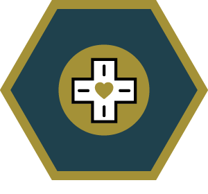 First aid symbol with heart icon.