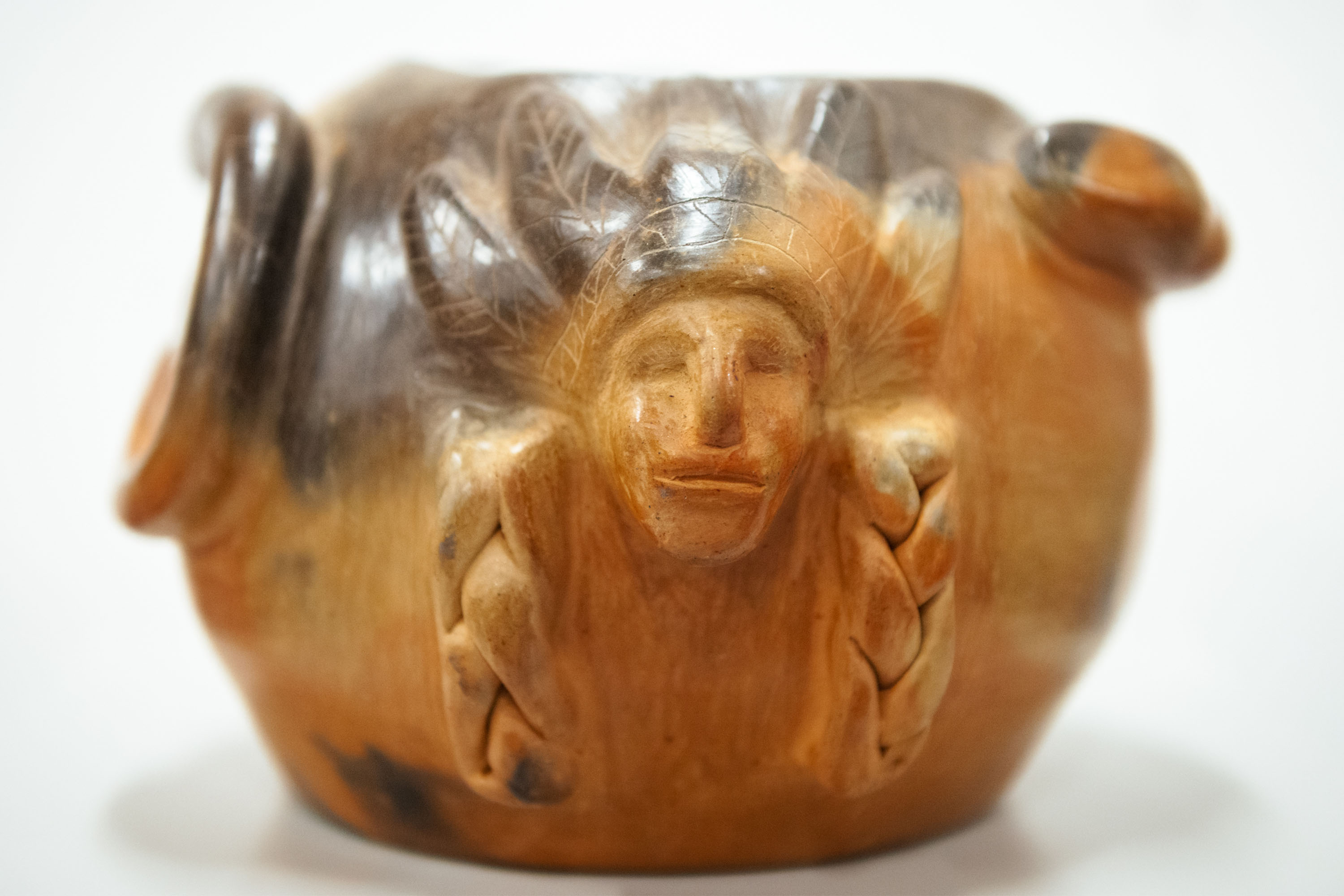 Catawba pottery bowl with image of a chief's head on the side