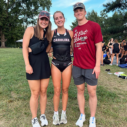 Katie Torbert, left, with her brother, Jackson, and sister, Emma, member of the cross country team, all attended USC together in Fall 2023.