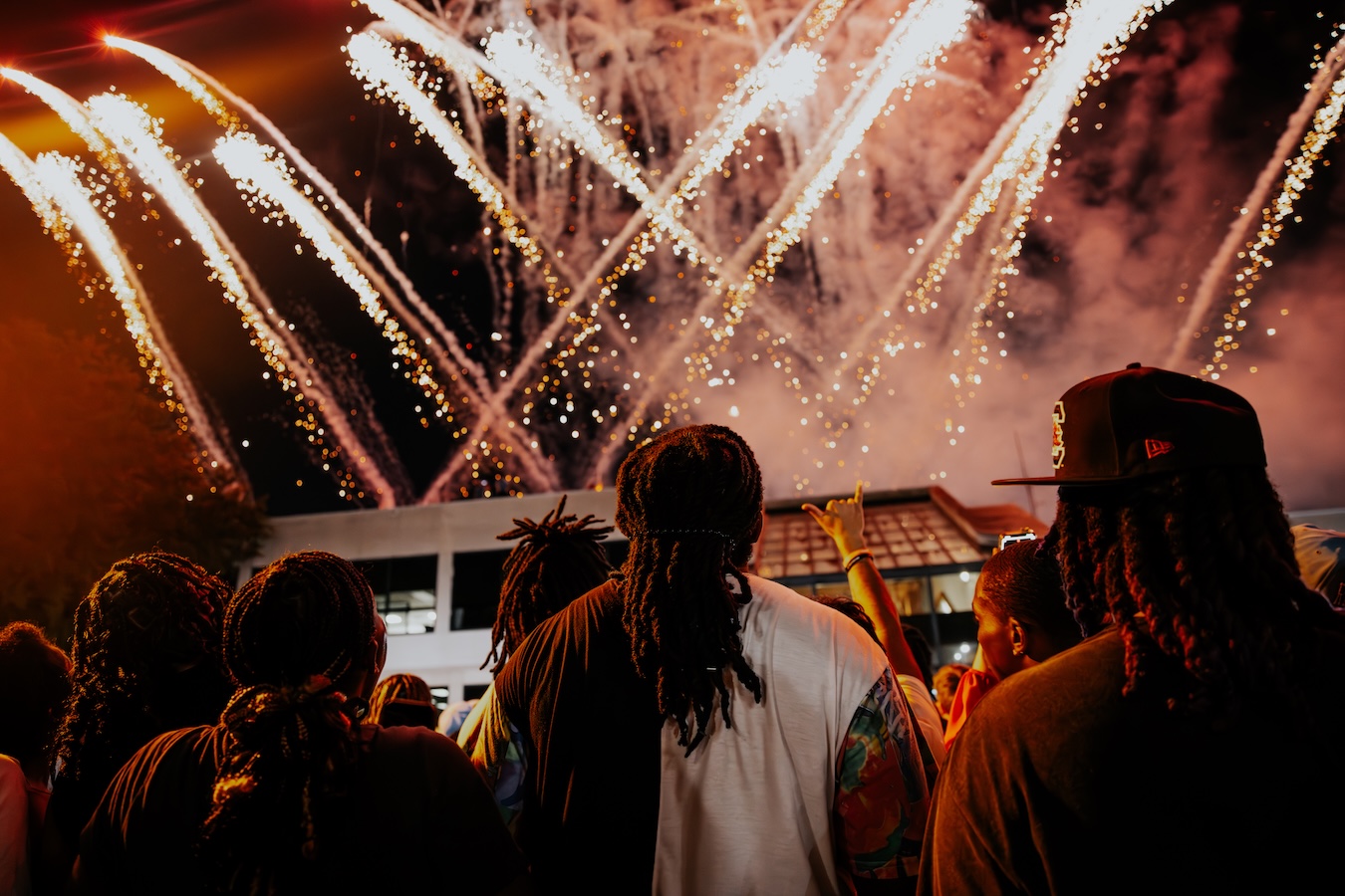 Student looking at fireworks