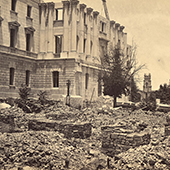 Civil War-era photo of a damaged building
