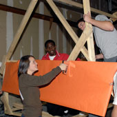 students work together to build the Clemson tiger effigy